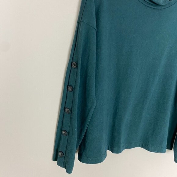 Madewell Button Sleeve Turtleneck Long Sleeve Shirt Womens XS Green Oversized - Picture 3 of 7